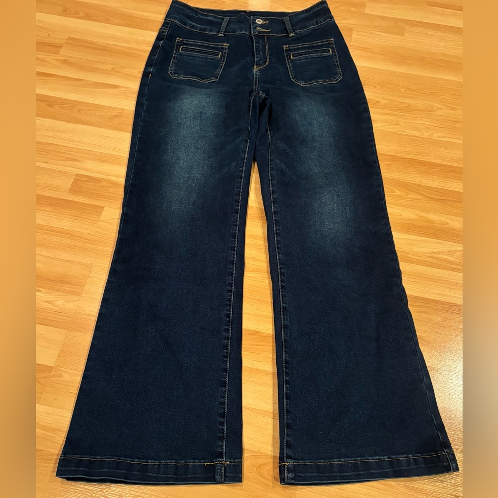 Sidefeel Dark Blue Women's Wide Leg Flare Jeans